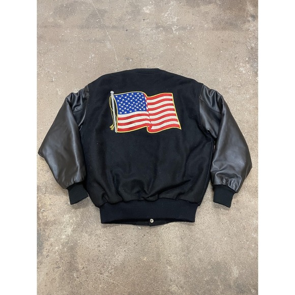 Interstate Leather Other - VTG Interstate Leather Originals Jacket Mens Sz M Varsity American Flag Made USA